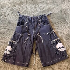 Tripp NYC Mens Black Gothic Cargo Shorts Chains Skulls Studs AF3770W Size M